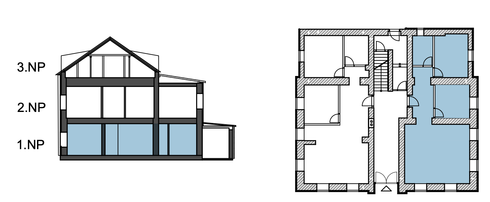 Umístění v budově · Apartmán A