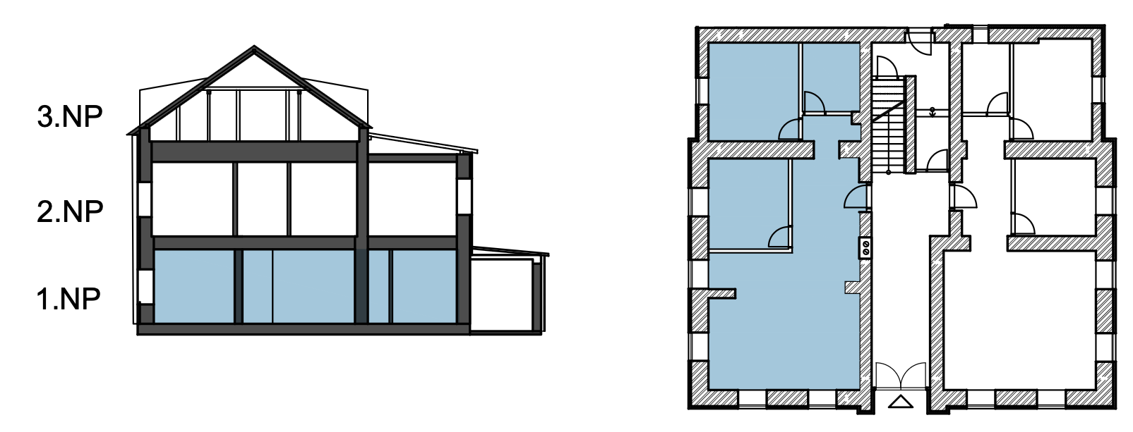 Umístění v budově · Apartmán B