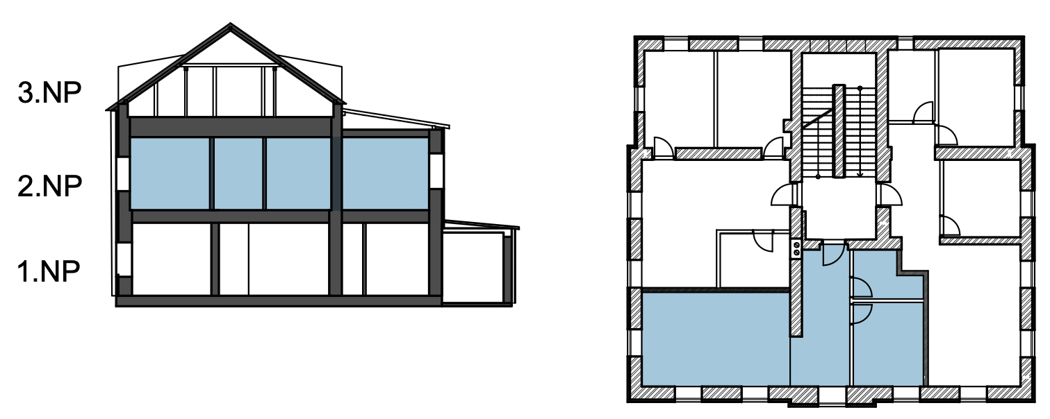 Umístění v budově · Apartmán D